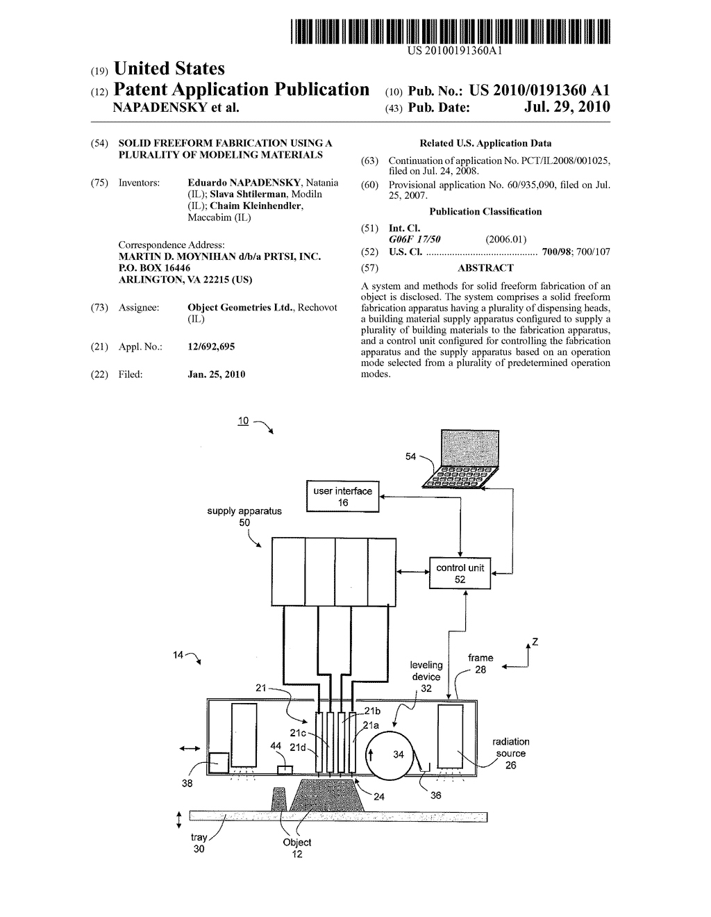 SOLID FREEFORM FABRICATION USING A PLURALITY OF MODELING MATERIALS - diagram, schematic, and image 01