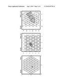 MUNITION CONTAINING SUB-MUNITIONS THAT DISPERSE IN A CIRCULAR DELTA GRID IMPACT PATTERN AND METHOD THEREFOR diagram and image