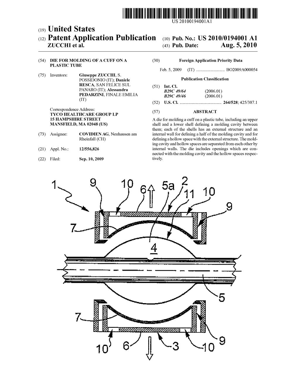 DIE FOR MOLDING OF A CUFF ON A PLASTIC TUBE - diagram, schematic, and image 01