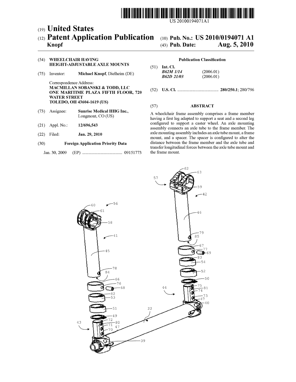 WHEELCHAIR HAVING HEIGHT-ADJUSTABLE AXLE MOUNTS - diagram, schematic, and image 01