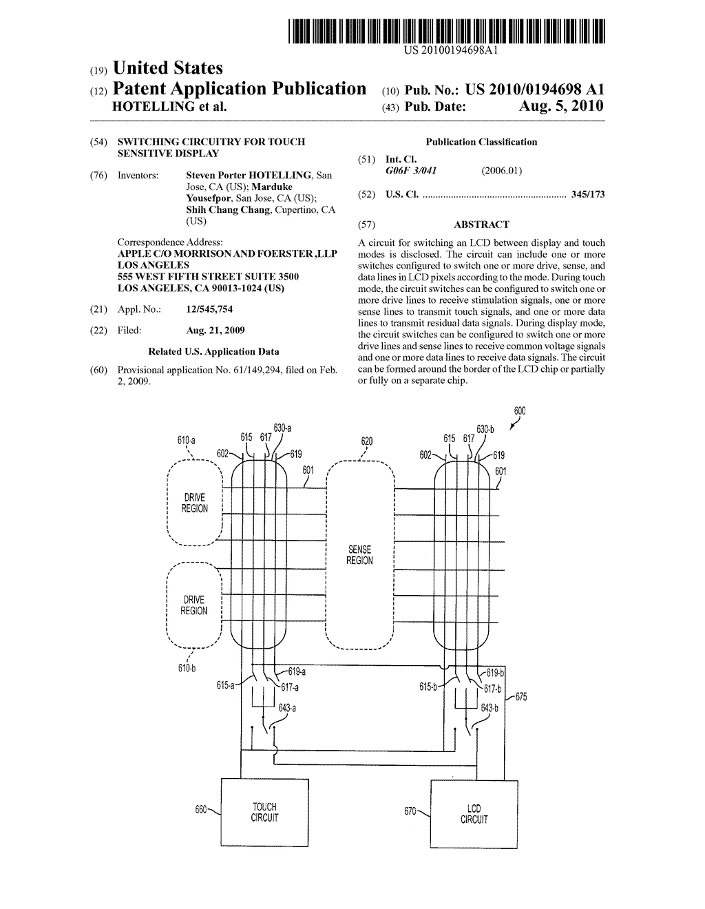 SWITCHING CIRCUITRY FOR TOUCH SENSITIVE DISPLAY - diagram, schematic, and image 01