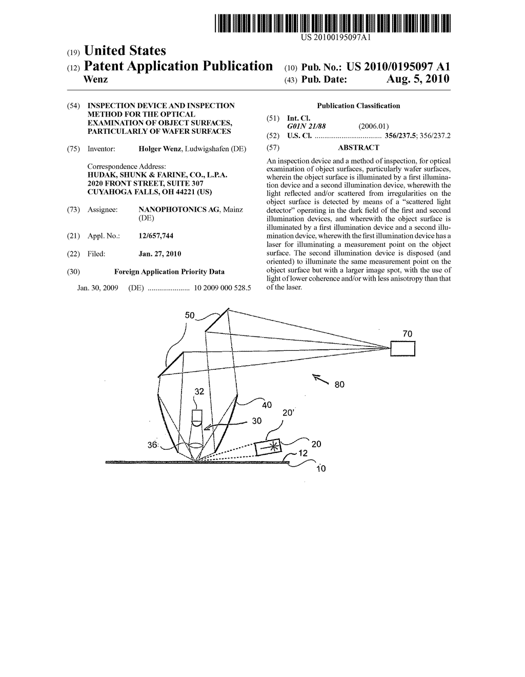 Inspection device and inspection method for the optical examination of object surfaces, particularly of wafer surfaces - diagram, schematic, and image 01