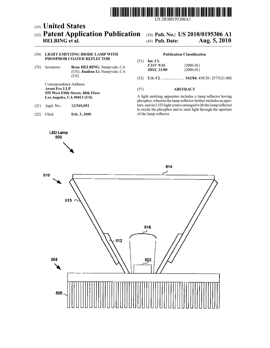 LIGHT EMITTING DIODE LAMP WITH PHOSPHOR COATED REFLECTOR - diagram, schematic, and image 01