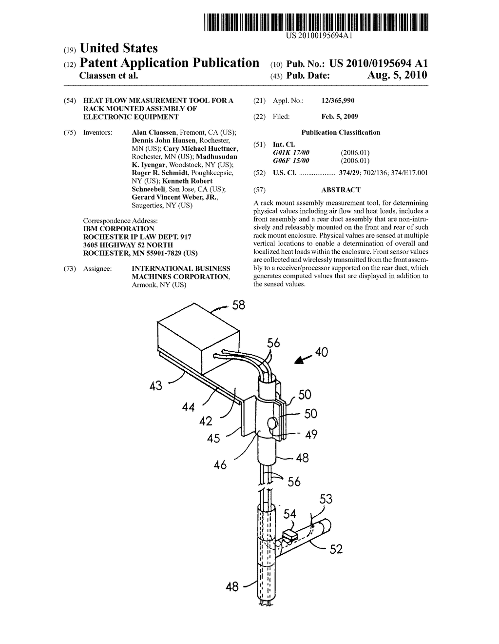 Heat Flow Measurement Tool for a Rack Mounted Assembly of Electronic Equipment - diagram, schematic, and image 01