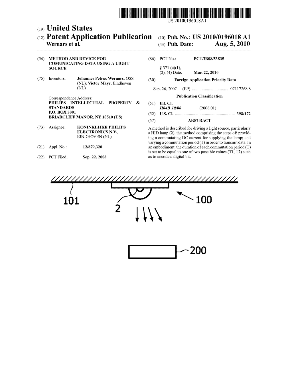 METHOD AND DEVICE FOR COMUNICATING DATA USING A LIGHT SOURCE - diagram, schematic, and image 01