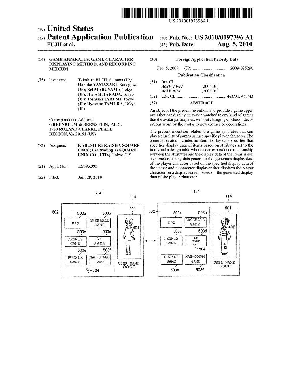 GAME APPARATUS, GAME CHARACTER DISPLAYING METHOD, AND RECORDING MEDIUM - diagram, schematic, and image 01