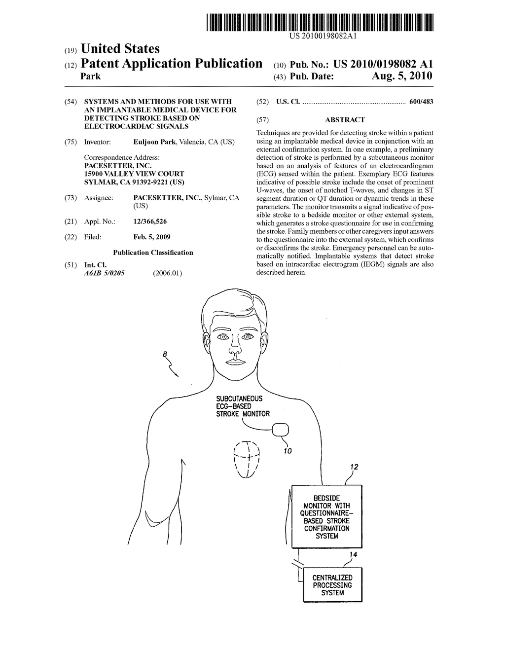 Systems and Methods for Use with an Implantable Medical Device for Detecting Stroke Based on Electrocardiac Signals - diagram, schematic, and image 01