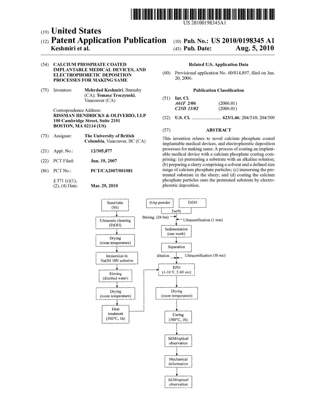 CALCIUM PHOSPHATE COATED IMPLANTABLE MEDICAL DEVICES, AND ELECTROPHORETIC DEPOSITION PROCESSES FOR MAKING SAME - diagram, schematic, and image 01