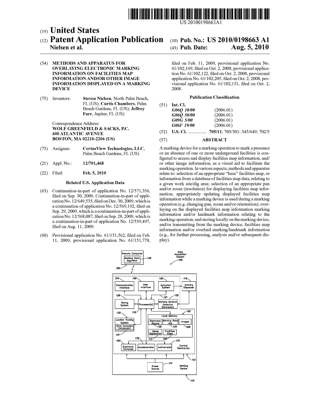 METHODS AND APPARATUS FOR OVERLAYING ELECTRONIC MARKING INFORMATION ON FACILITIES MAP INFORMATION AND/OR OTHER IMAGE INFORMATION DISPLAYED ON A MARKING DEVICE - diagram, schematic, and image 01