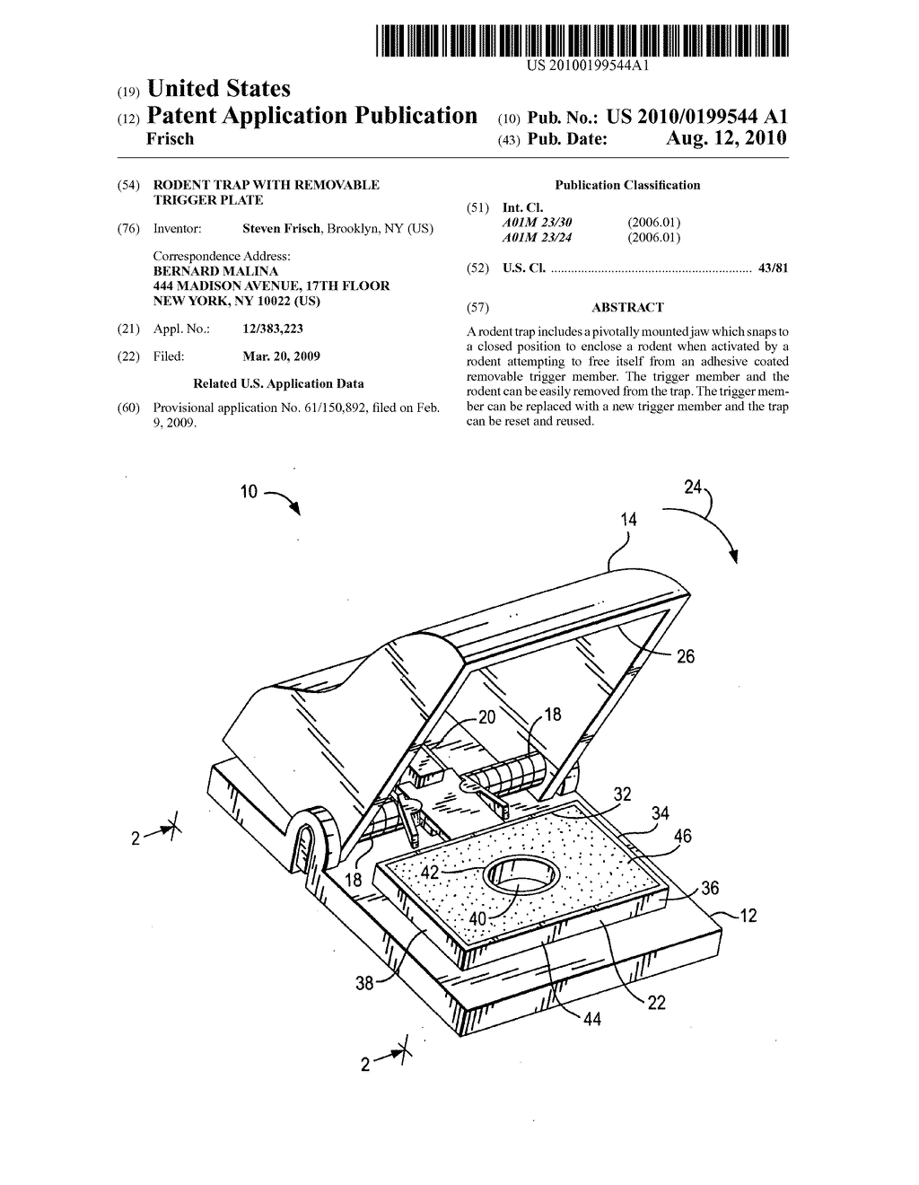 Rodent trap with removable trigger plate - diagram, schematic, and image 01