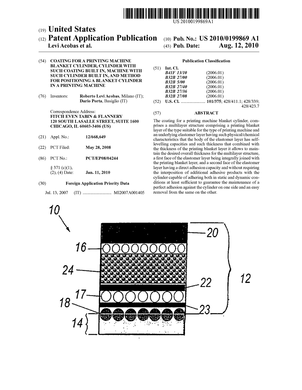 COATING FOR A PRINTING MACHINE BLANKET CYLINDER, CYLINDER WITH SUCH COATING BUILT IN, MACHINE WITH SUCH CYLINDER BUILT IN, AND METHOD FOR POSITIONING A BLANKET CYLINDER IN A PRINTING MACHINE - diagram, schematic, and image 01