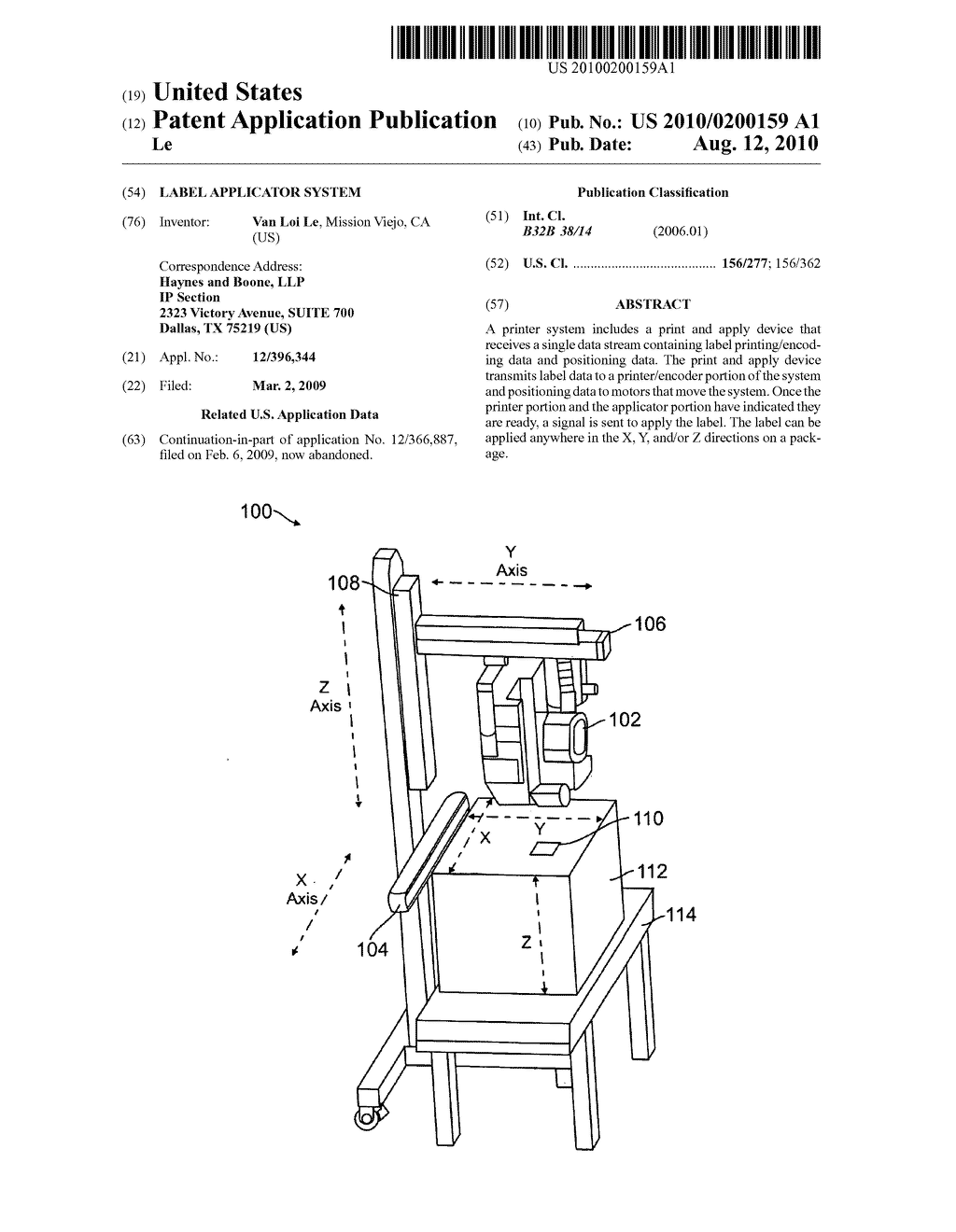 LABEL APPLICATOR SYSTEM - diagram, schematic, and image 01