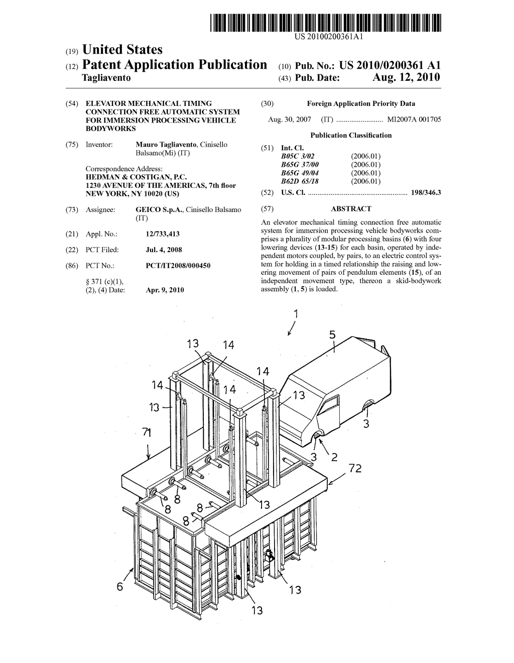 ELEVATOR MECHANICAL TIMING CONNECTION FREE AUTOMATIC SYSTEM FOR IMMERSION PROCESSING VEHICLE BODYWORKS - diagram, schematic, and image 01