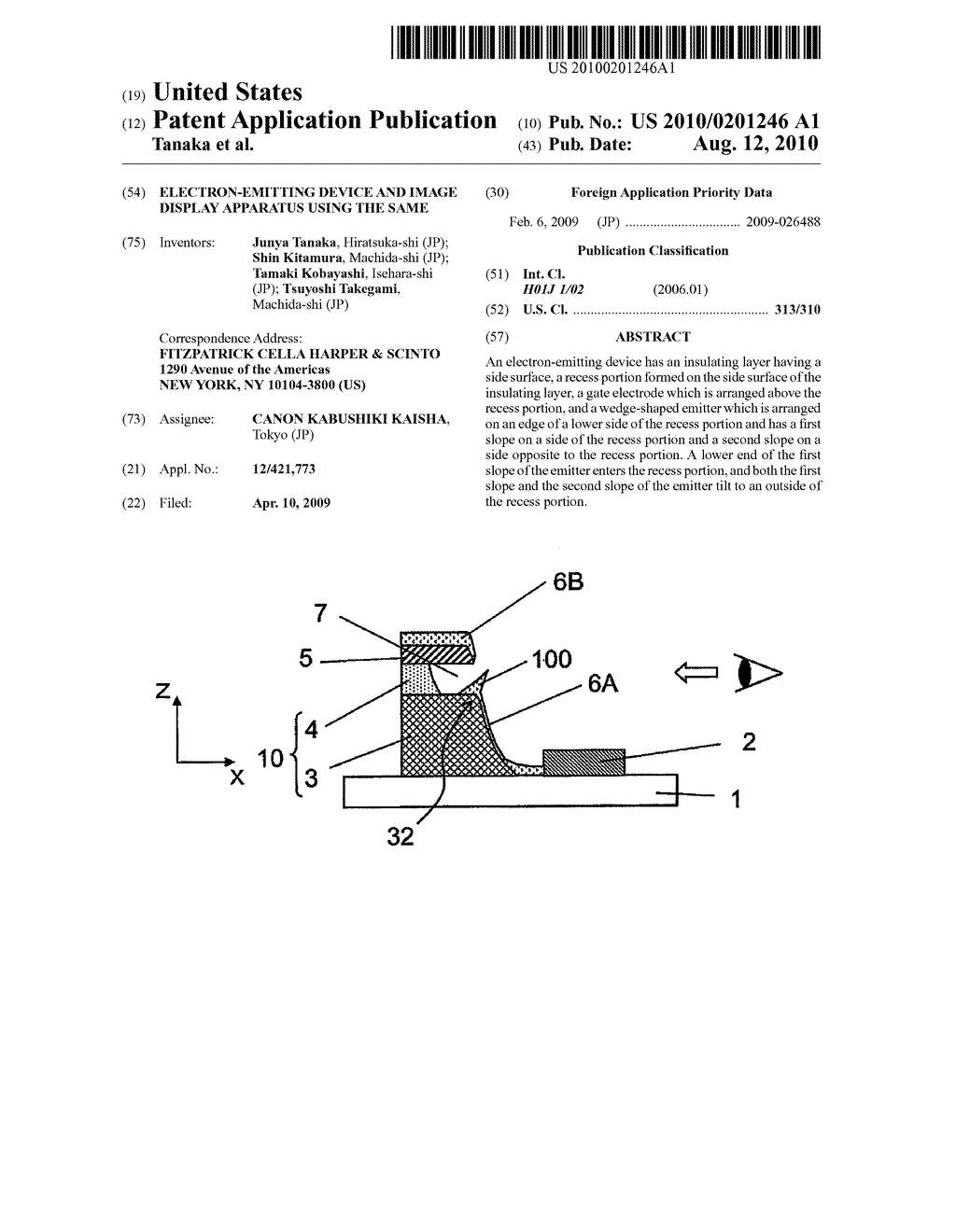 ELECTRON-EMITTING DEVICE AND IMAGE DISPLAY APPARATUS USING THE SAME - diagram, schematic, and image 01