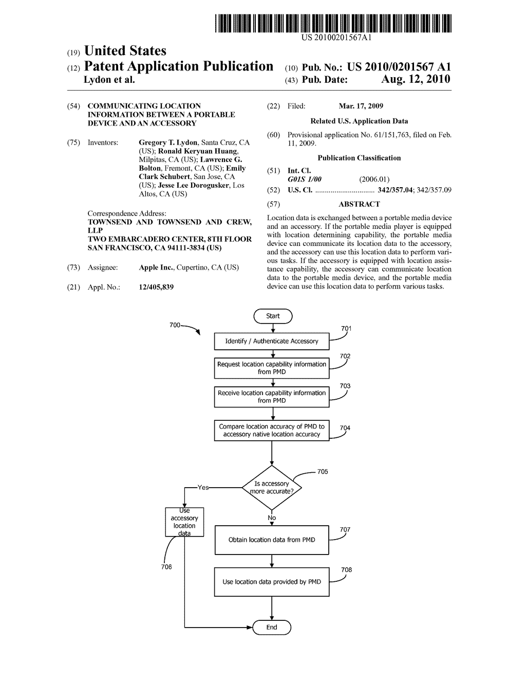 COMMUNICATING LOCATION INFORMATION BETWEEN A PORTABLE DEVICE AND AN ACCESSORY - diagram, schematic, and image 01