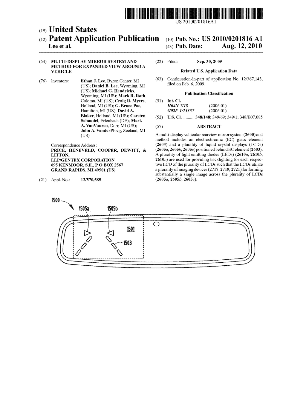 MULTI-DISPLAY MIRROR SYSTEM AND METHOD FOR EXPANDED VIEW AROUND A VEHICLE - diagram, schematic, and image 01