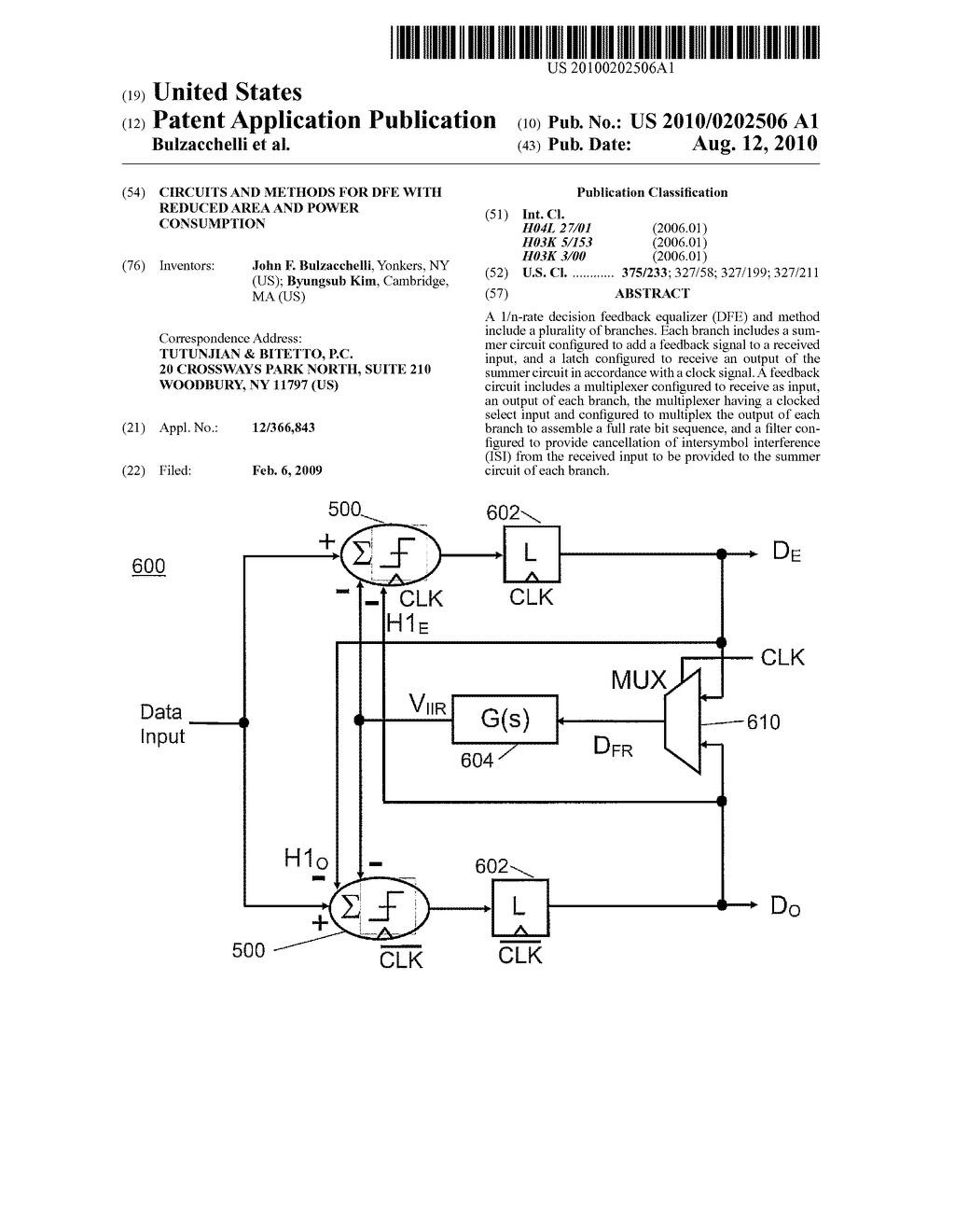 CIRCUITS AND METHODS FOR DFE WITH REDUCED AREA AND POWER CONSUMPTION - diagram, schematic, and image 01