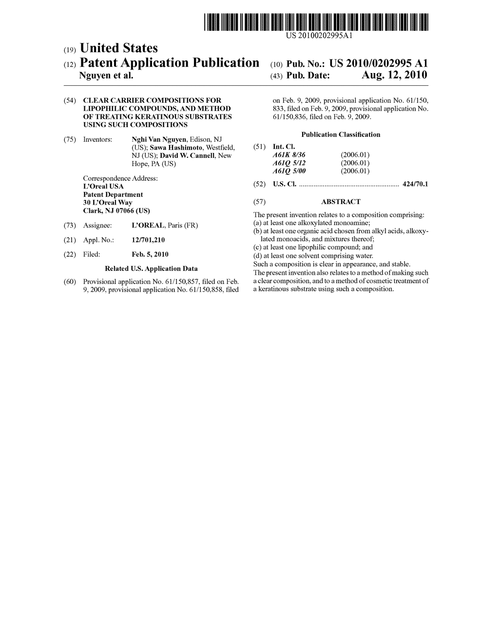 CLEAR CARRIER COMPOSITIONS FOR LIPOPHILIC COMPOUNDS, AND METHOD OF TREATING KERATINOUS SUBSTRATES USING SUCH COMPOSITIONS - diagram, schematic, and image 01