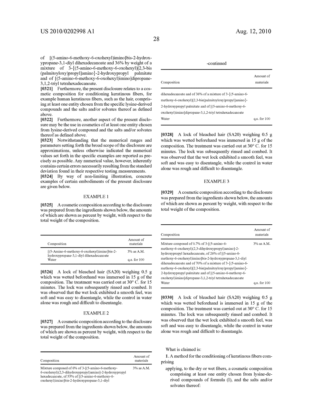 USE OF AT LEAST ONE LYSINE-DERIVED COMPOUND FOR THE CONDITIONING OF KERATINOUS FIBERS, COSMETIC COMPOSITION COMPRISING IT AND METHOD FOR CONDITIONING THE FIBERS - diagram, schematic, and image 29