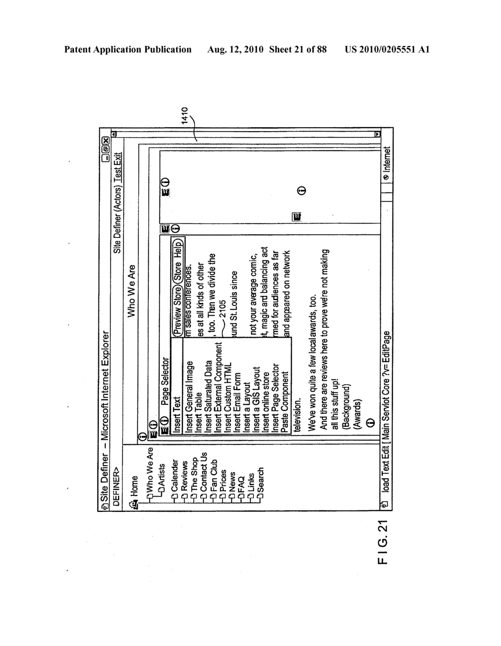 METHOD AND APPARATUS FOR GENERATING A WEB SITE WITH DYNAMIC CONTENT DATA FROM AN EXTERNAL DATA SOURCE INTEGRATED THEREIN - diagram, schematic, and image 22