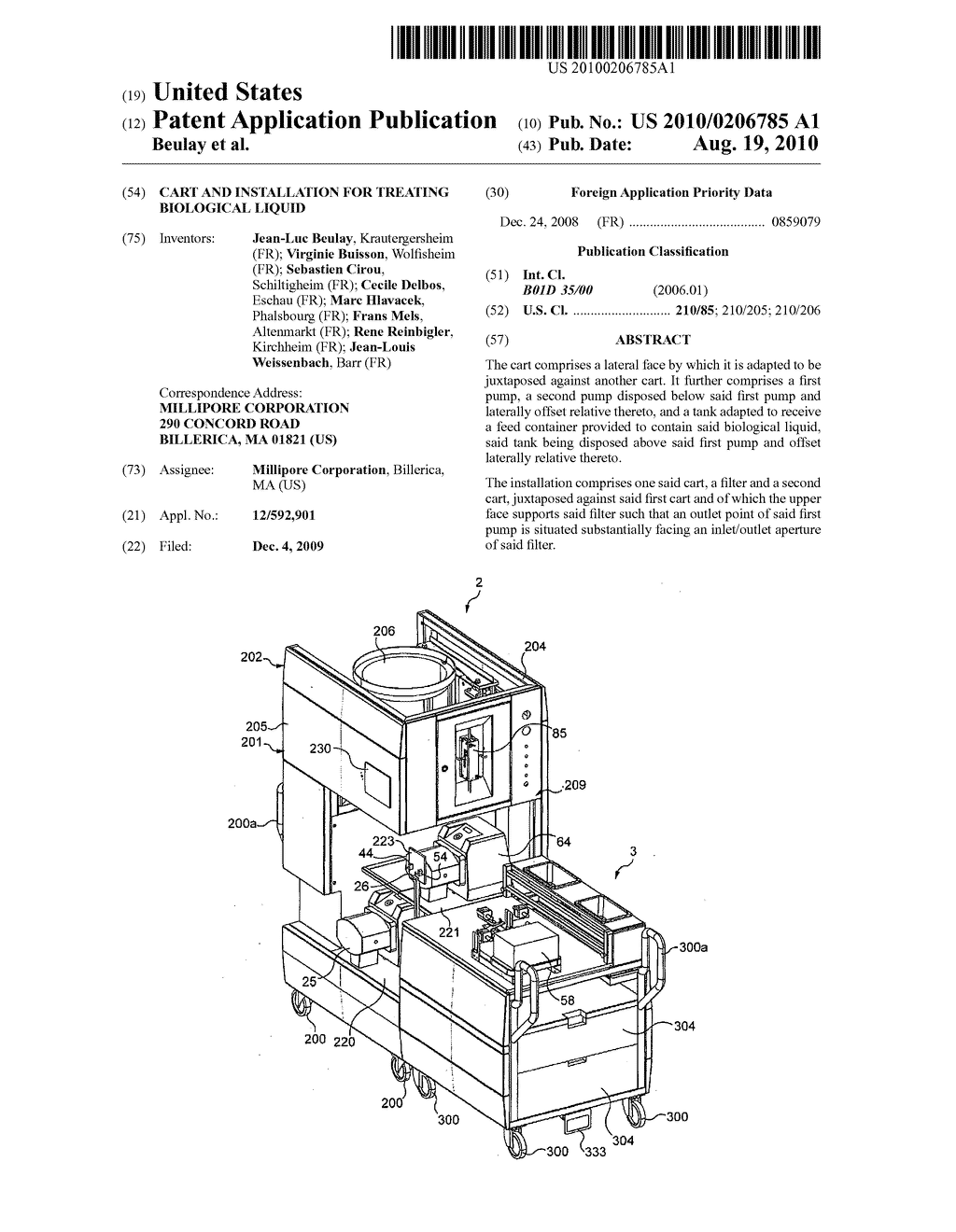 Cart and installation for treating biological liquid - diagram, schematic, and image 01