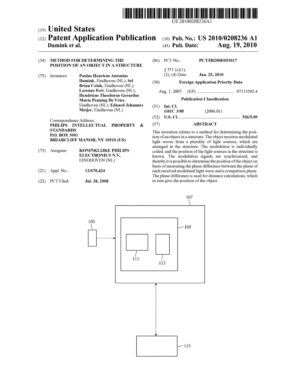 METHOD FOR DETERMINING THE POSITION OF AN OBJECT IN A STRUCTURE - diagram, schematic, and image 01