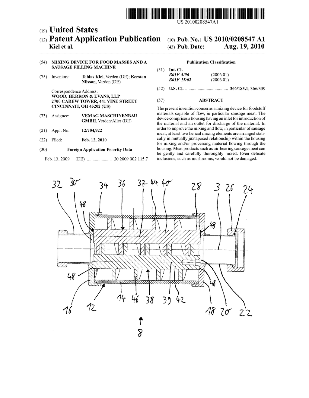 MIXING DEVICE FOR FOOD MASSES AND A SAUSAGE FILLING MACHINE - diagram, schematic, and image 01