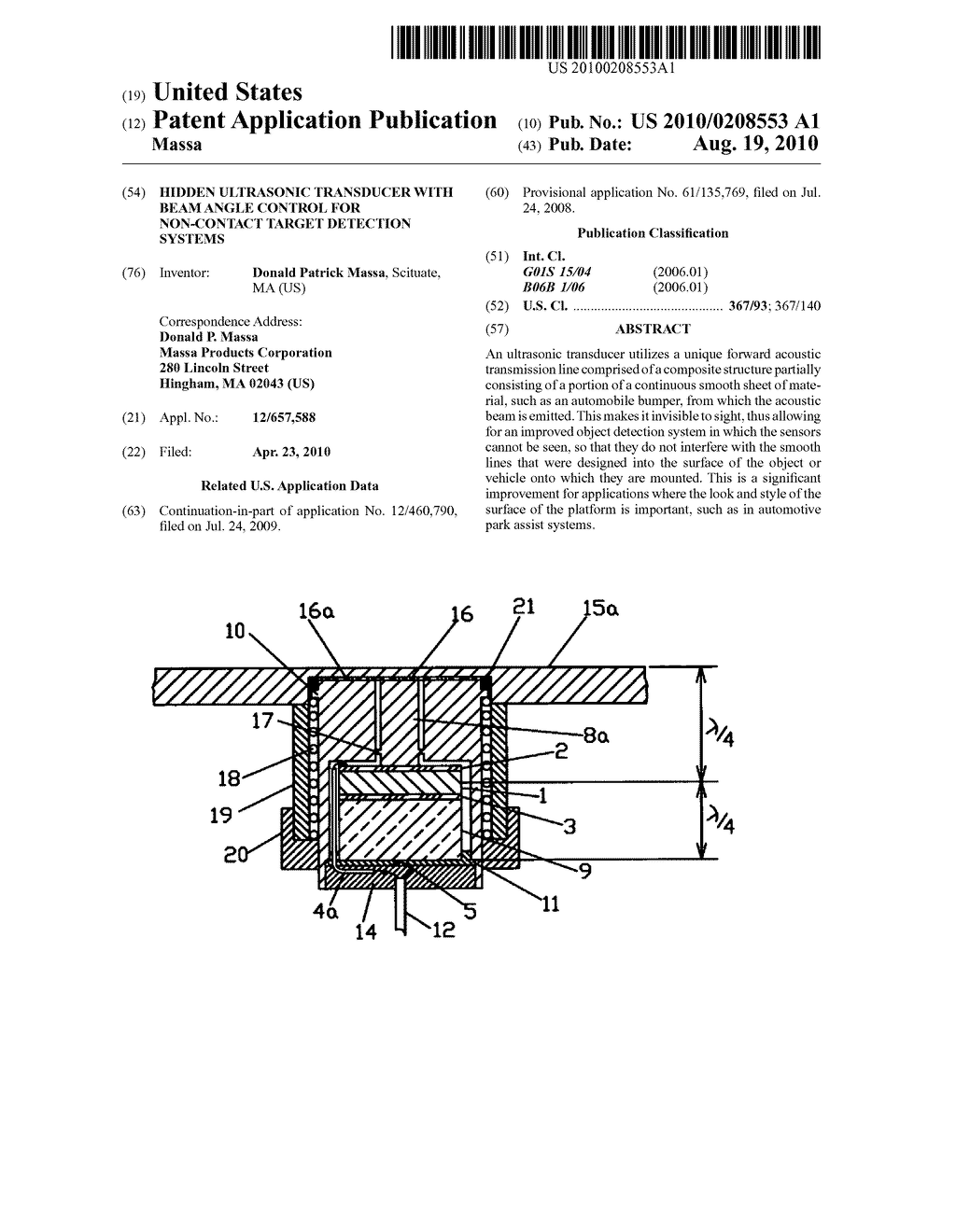 Hidden ultrasonic transducer with beam angle control for non-contact target detection systems - diagram, schematic, and image 01