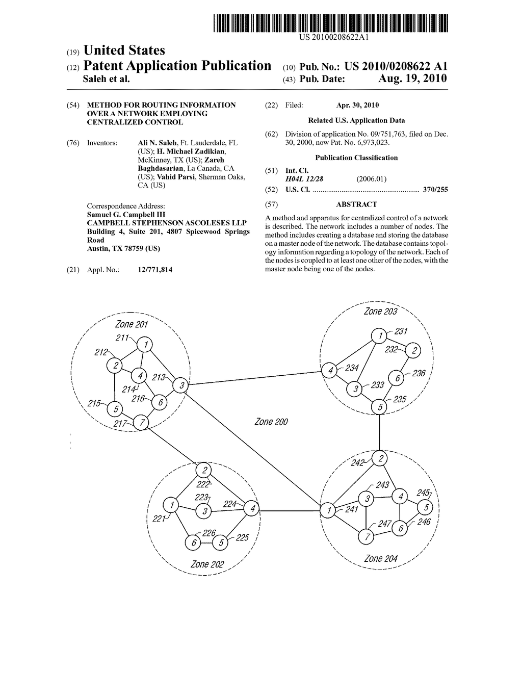 METHOD FOR ROUTING INFORMATION OVER A NETWORK EMPLOYING CENTRALIZED CONTROL - diagram, schematic, and image 01
