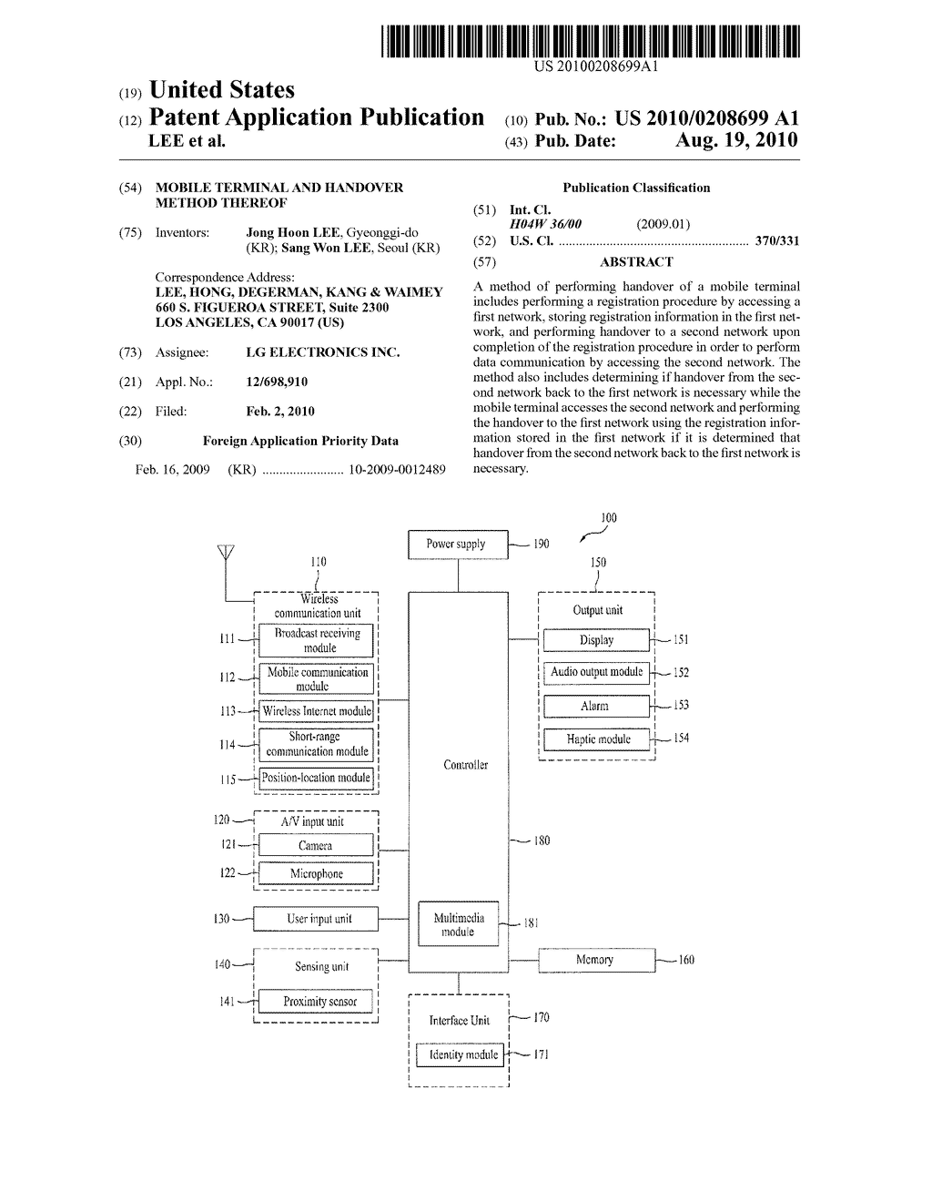 MOBILE TERMINAL AND HANDOVER METHOD THEREOF - diagram, schematic, and image 01