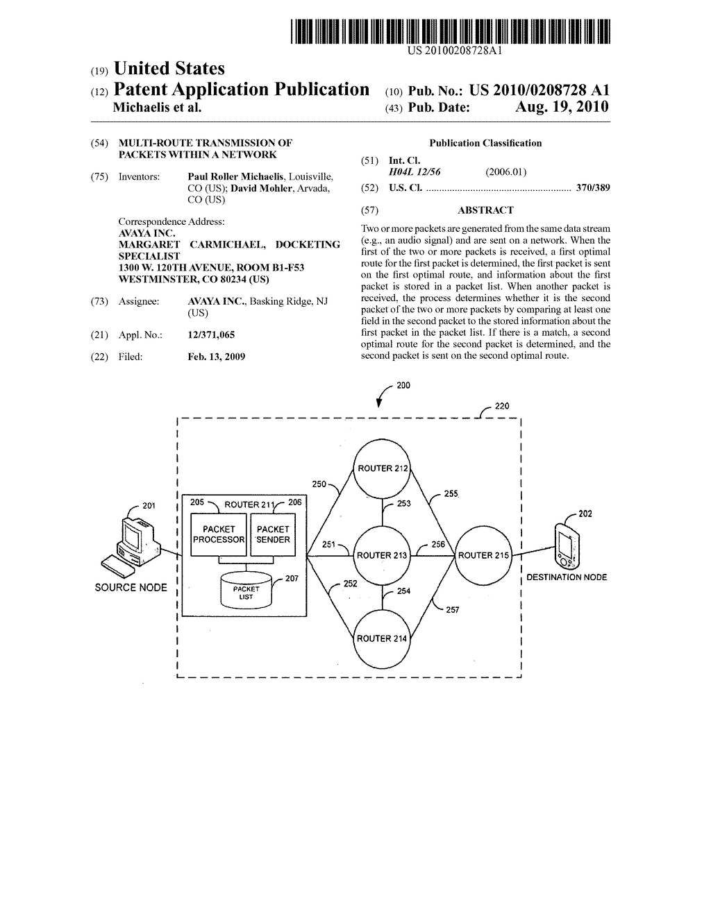 Multi-Route Transmission of Packets Within a Network - diagram, schematic, and image 01