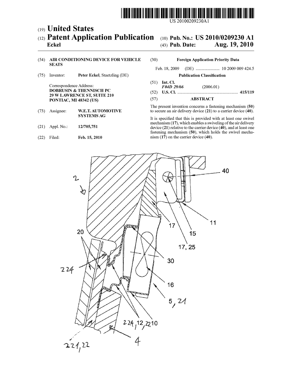 AIR CONDITIONING DEVICE FOR VEHICLE SEATS - diagram, schematic, and image 01