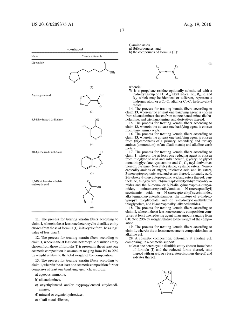 PROCESS FOR TREATING KERATIN FIBERS WITH AT LEAST ONE HETEROCYCLIC DISULFIDE ENTITY IN THE PRESENCE OF AT LEAST ONE REDUCING AGENT, OPTIONALLY HEAT, AND OPTIONALLY AT ALKALINE PH. - diagram, schematic, and image 18