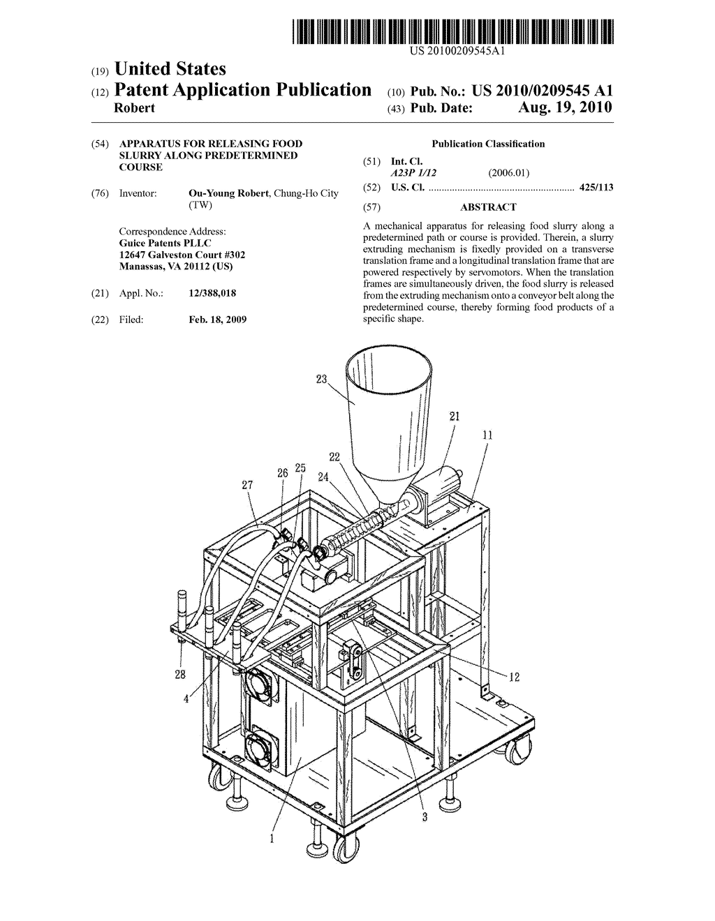 APPARATUS FOR RELEASING FOOD SLURRY ALONG PREDETERMINED COURSE - diagram, schematic, and image 01