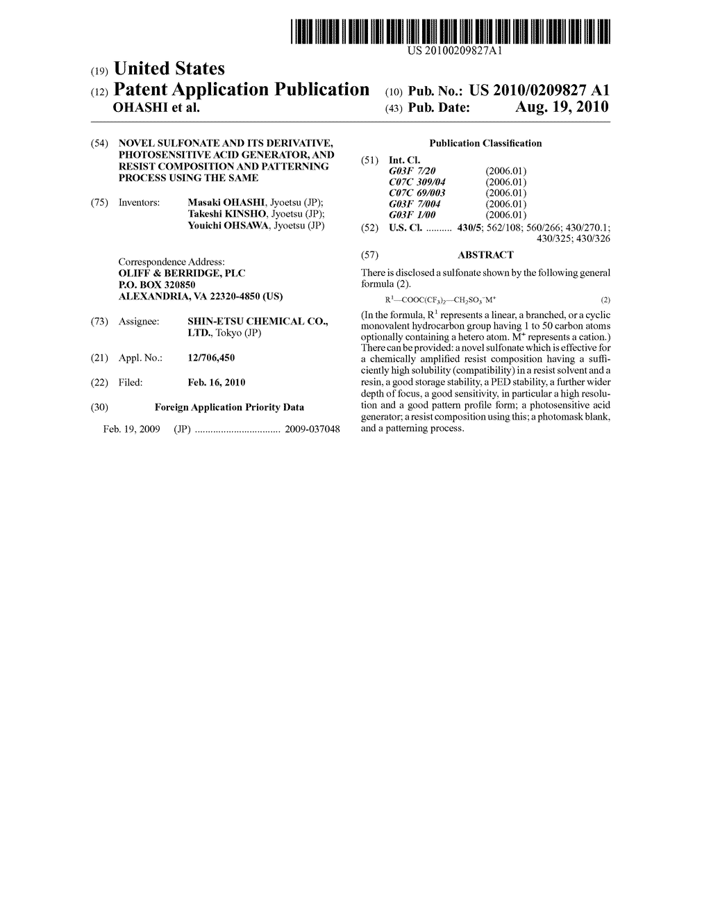 NOVEL SULFONATE AND ITS DERIVATIVE, PHOTOSENSITIVE ACID GENERATOR, AND RESIST COMPOSITION AND PATTERNING PROCESS USING THE SAME - diagram, schematic, and image 01