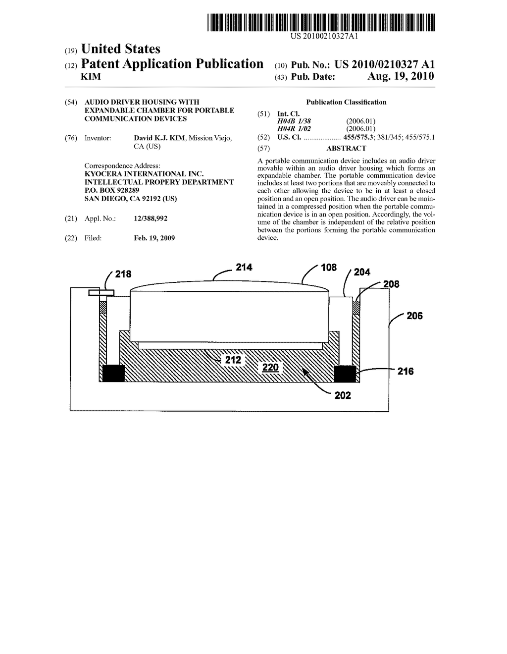 Audio driver housing with expandable chamber for portable communication devices - diagram, schematic, and image 01