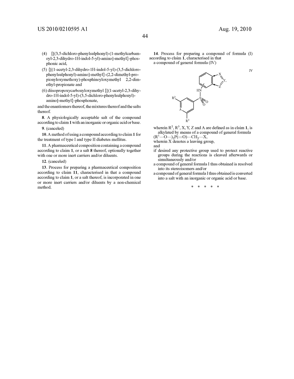 SUBSTITUTED ARYLSULFONYLAMINOMETHYLPHOSPHONIC ACID DERIVATIVES, THEIR PREPARATION AND THEIR USE IN THE TREATMENT OF TYPE I AND II DIABETES MELLITUS - diagram, schematic, and image 45