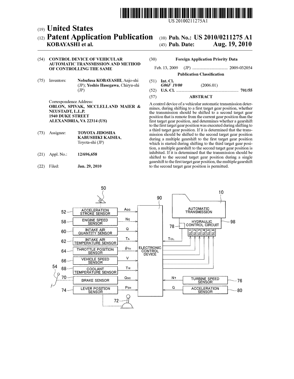 CONTROL DEVICE OF VEHICULAR AUTOMATIC TRANSMISSION AND METHOD OF CONTROLLING THE SAME - diagram, schematic, and image 01