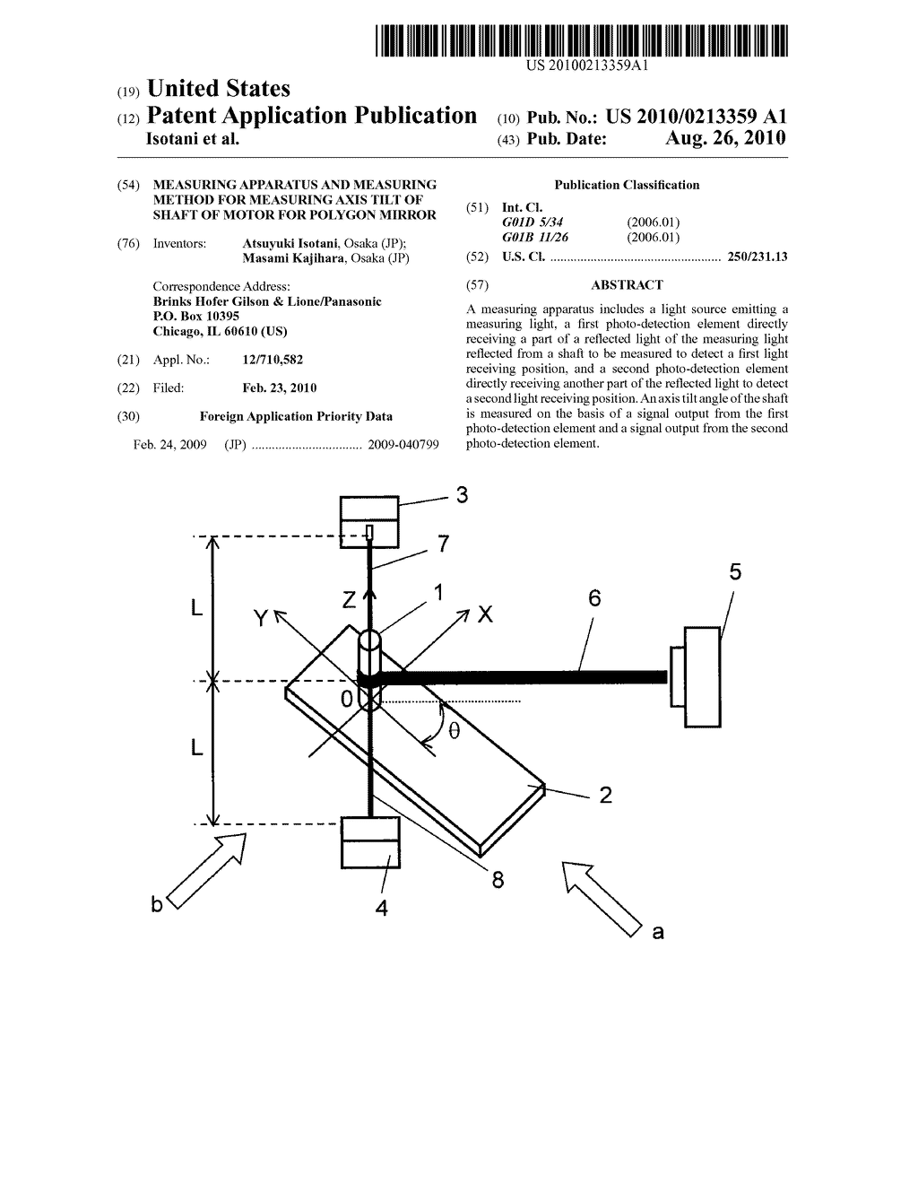 MEASURING APPARATUS AND MEASURING METHOD FOR MEASURING AXIS TILT OF SHAFT OF MOTOR FOR POLYGON MIRROR - diagram, schematic, and image 01