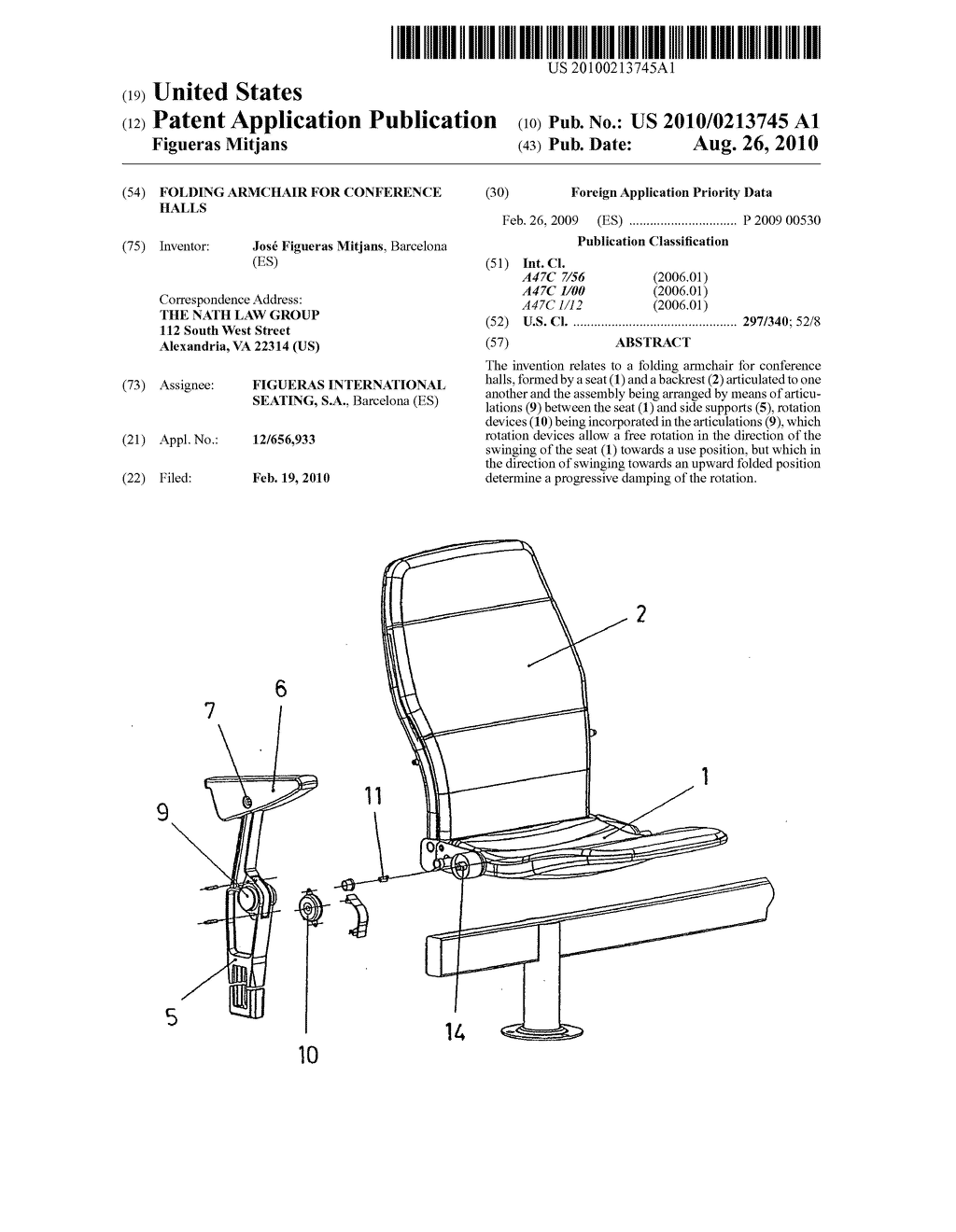 Folding armchair for conference halls - diagram, schematic, and image 01