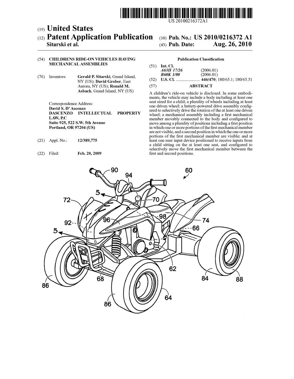 CHILDRENS RIDE-ON VEHICLES HAVING MECHANICAL ASSEMBLIES - diagram, schematic, and image 01