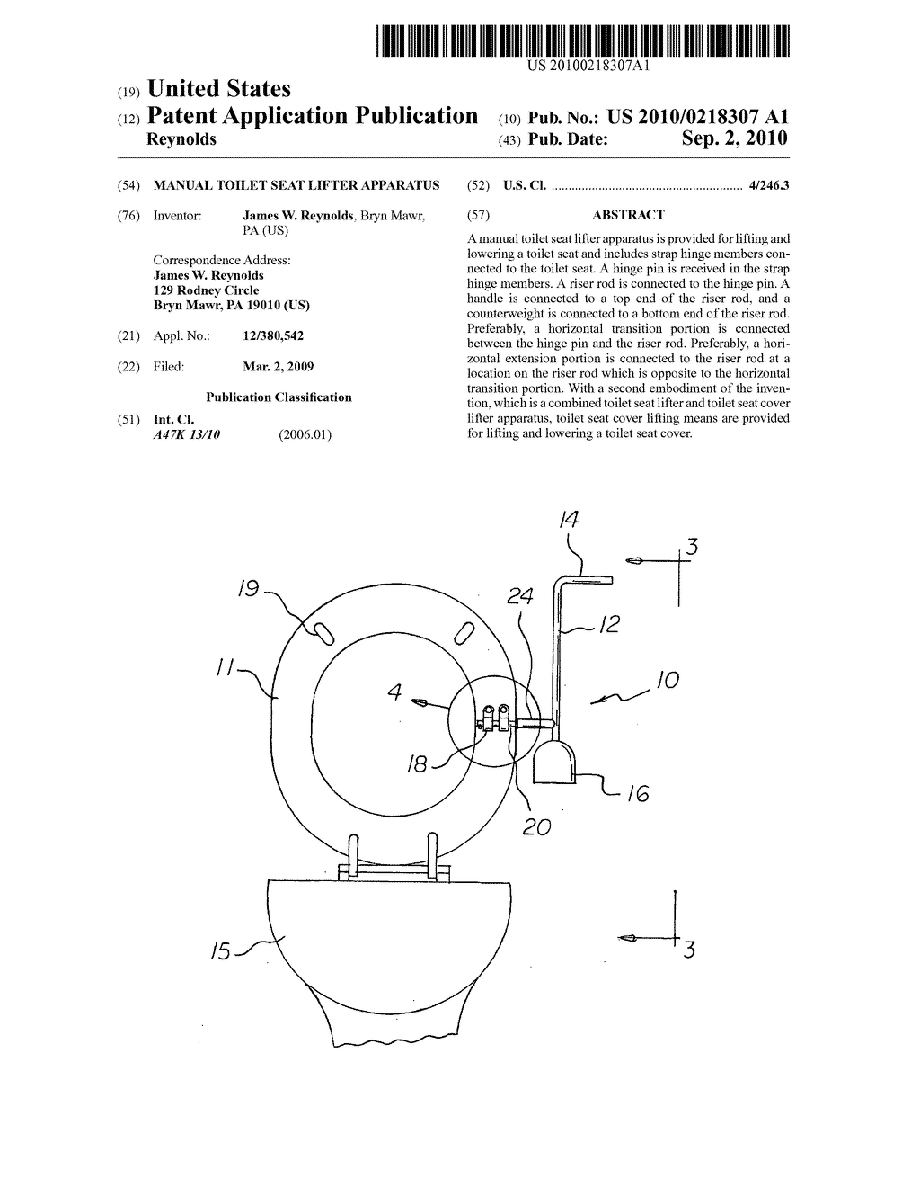 Manual toilet seat lifter apparatus - diagram, schematic, and image 01