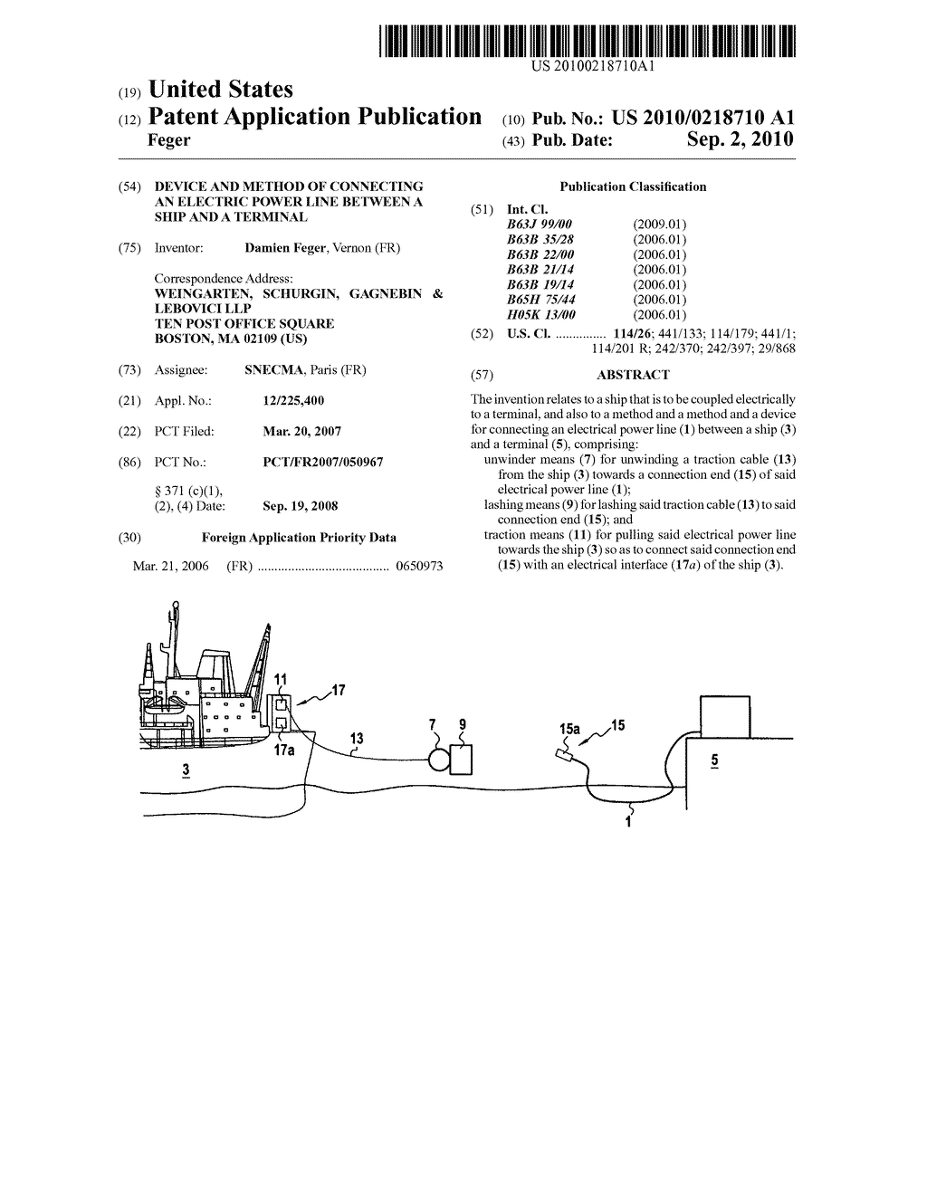 Device and Method of Connecting an Electric Power Line Between a Ship and a Terminal - diagram, schematic, and image 01