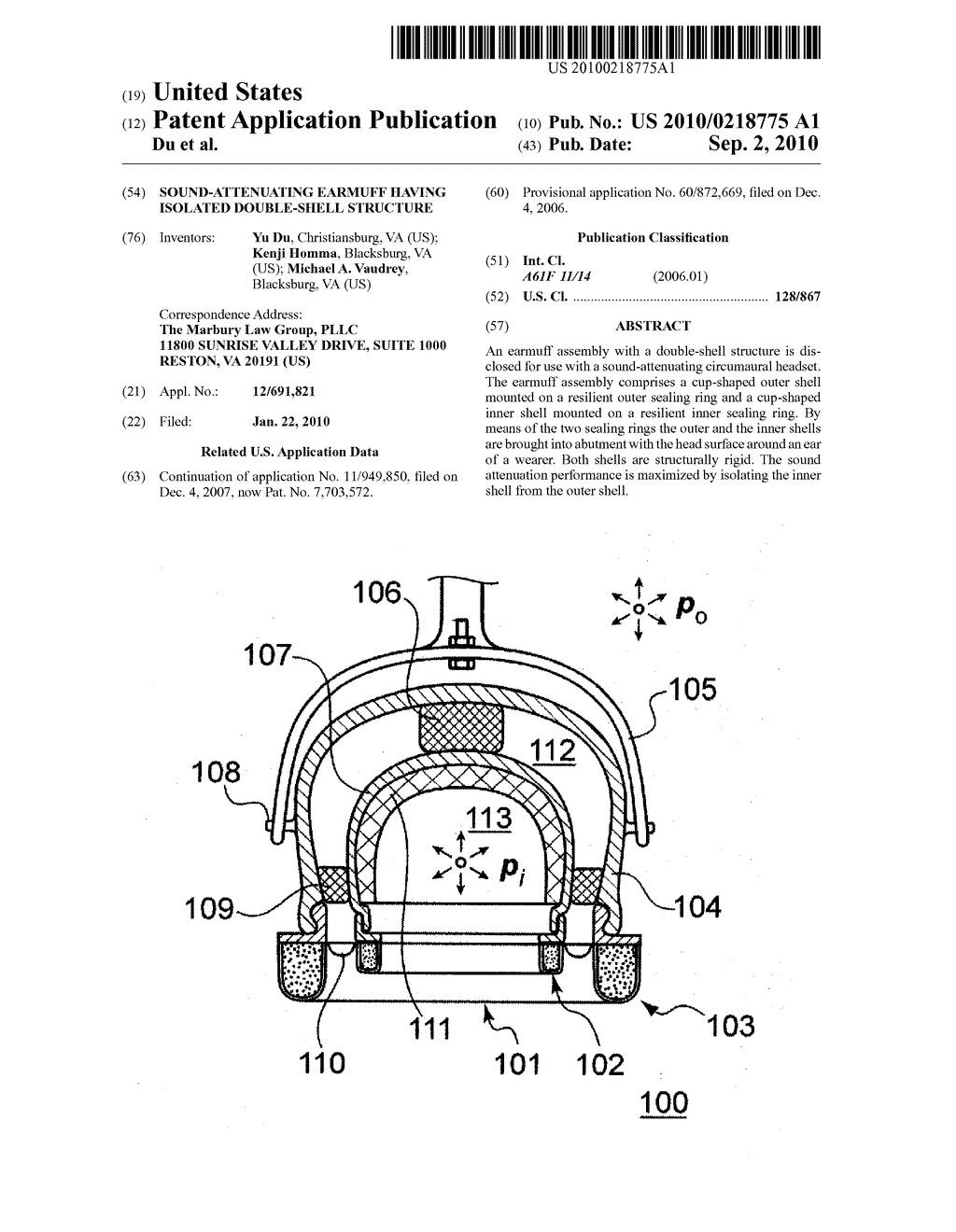 SOUND-ATTENUATING EARMUFF HAVING ISOLATED DOUBLE-SHELL STRUCTURE - diagram, schematic, and image 01