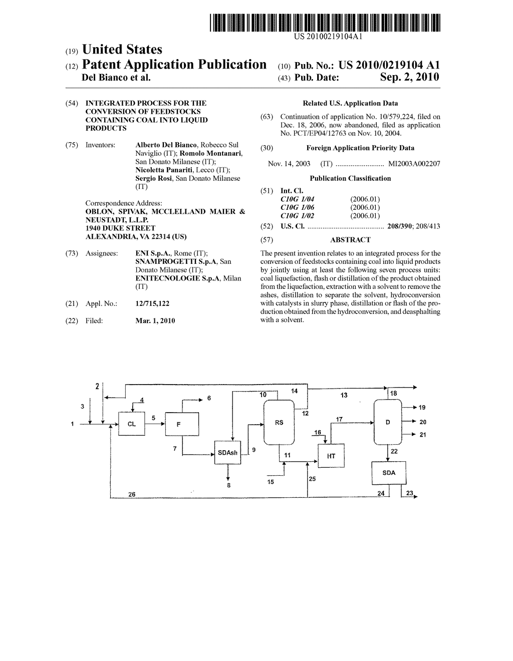 INTEGRATED PROCESS FOR THE CONVERSION OF FEEDSTOCKS CONTAINING COAL INTO LIQUID PRODUCTS - diagram, schematic, and image 01