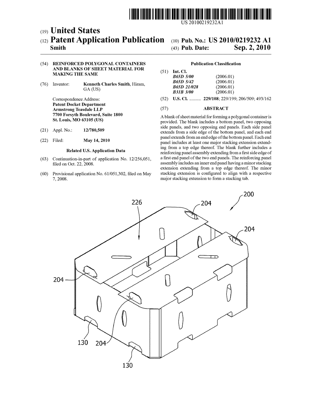 REINFORCED POLYGONAL CONTAINERS AND BLANKS OF SHEET MATERIAL FOR MAKING THE SAME - diagram, schematic, and image 01