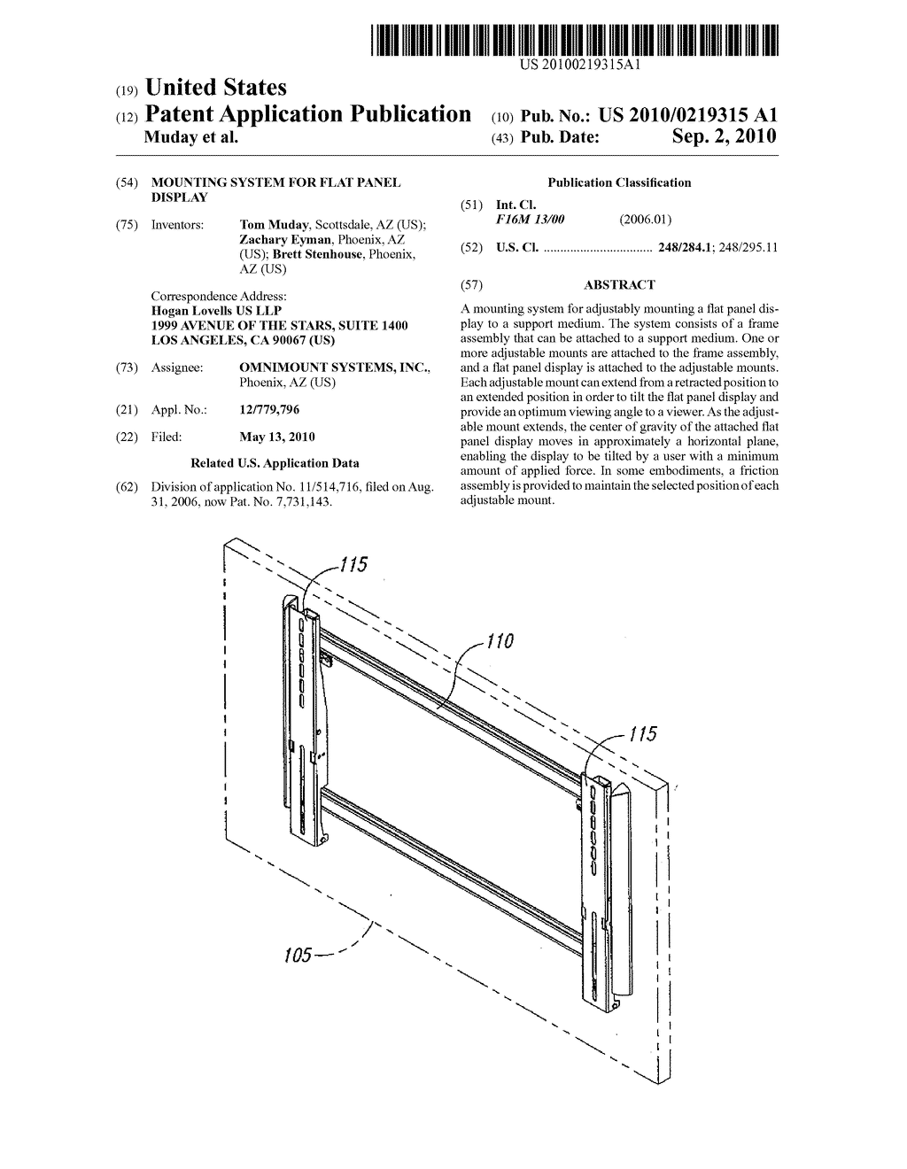 Mounting System for Flat Panel Display - diagram, schematic, and image 01