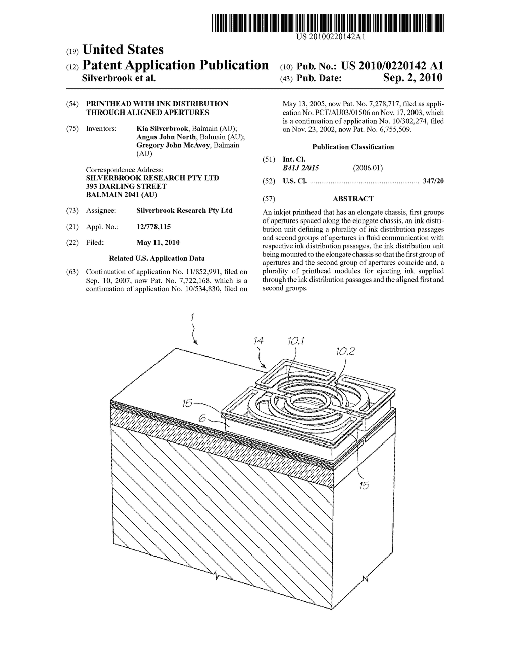 PRINTHEAD WITH INK DISTRIBUTION THROUGH ALIGNED APERTURES - diagram, schematic, and image 01