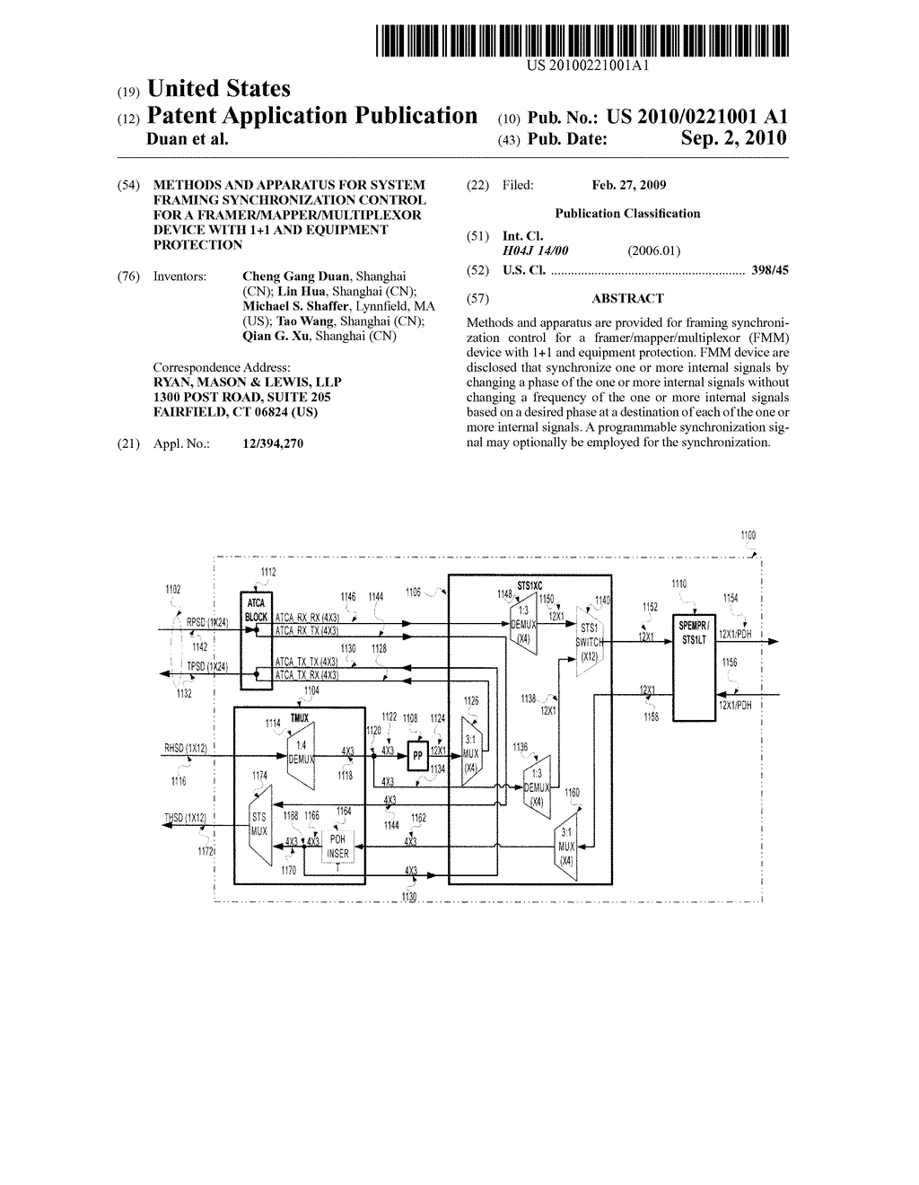 METHODS AND APPARATUS FOR SYSTEM FRAMING SYNCHRONIZATION CONTROL FOR A FRAMER/MAPPER/MULTIPLEXOR DEVICE WITH 1+1 AND EQUIPMENT PROTECTION - diagram, schematic, and image 01