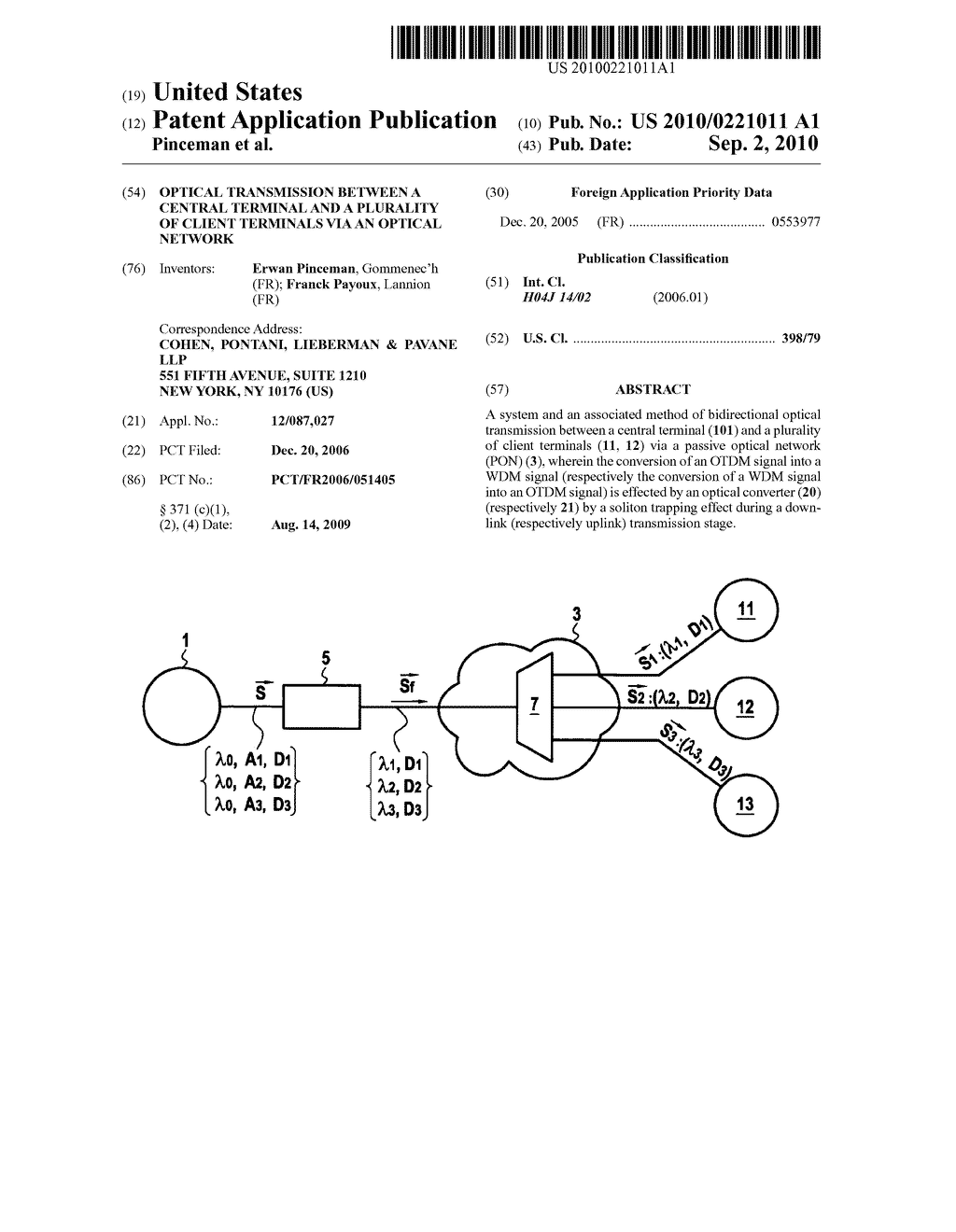 Optical Transmission Between a Central Terminal and a Plurality of Client Terminals via an Optical Network - diagram, schematic, and image 01